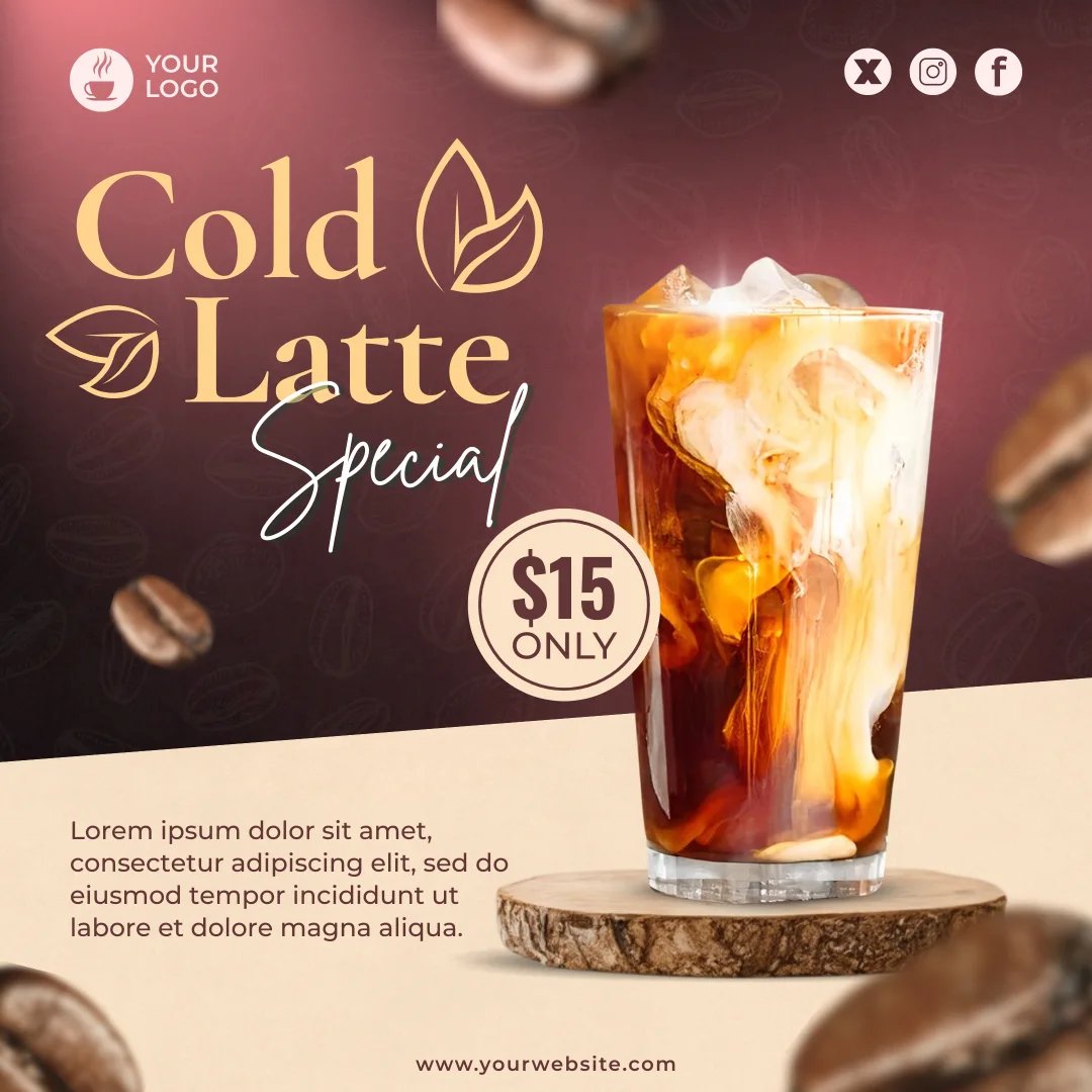 Cold latte special coffee promotional design with creamy iced latte.
